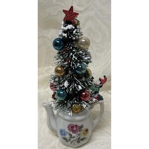 Vintage Child's‎ Teapot With Elf Christmas Arrangement  Trees Assemblage